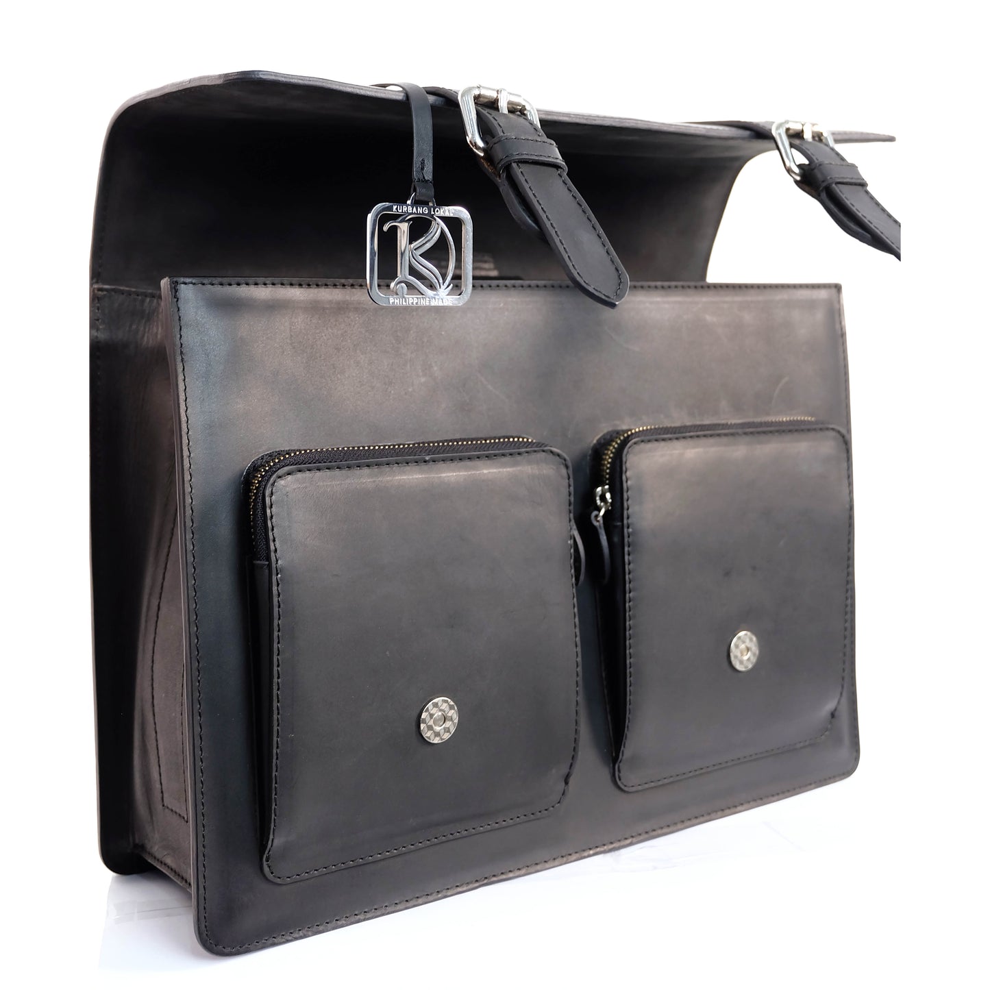 SULTAN Laptop Bag in Black Silver - Genuine Leather
