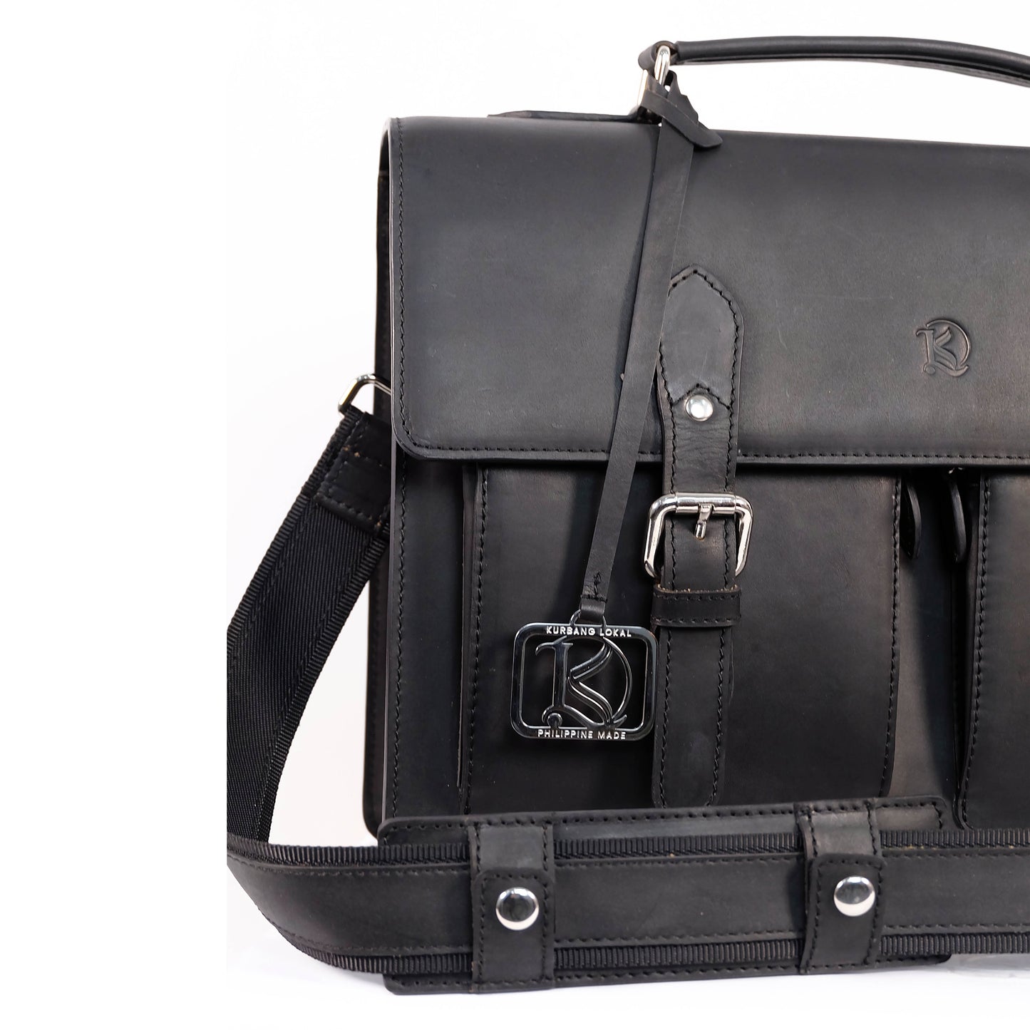 SULTAN Laptop Bag in Black Silver - Genuine Leather