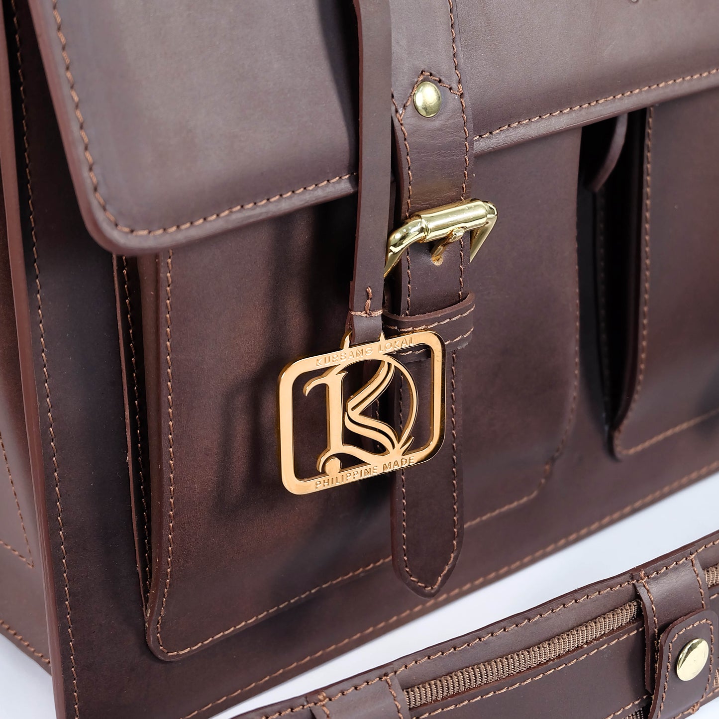 SULTAN Laptop Bag in Vintage Dark Brown Gold - Genuine Leather