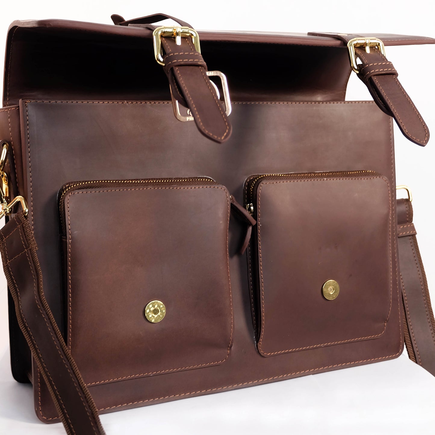 SULTAN Laptop Bag in Vintage Dark Brown Gold - Genuine Leather