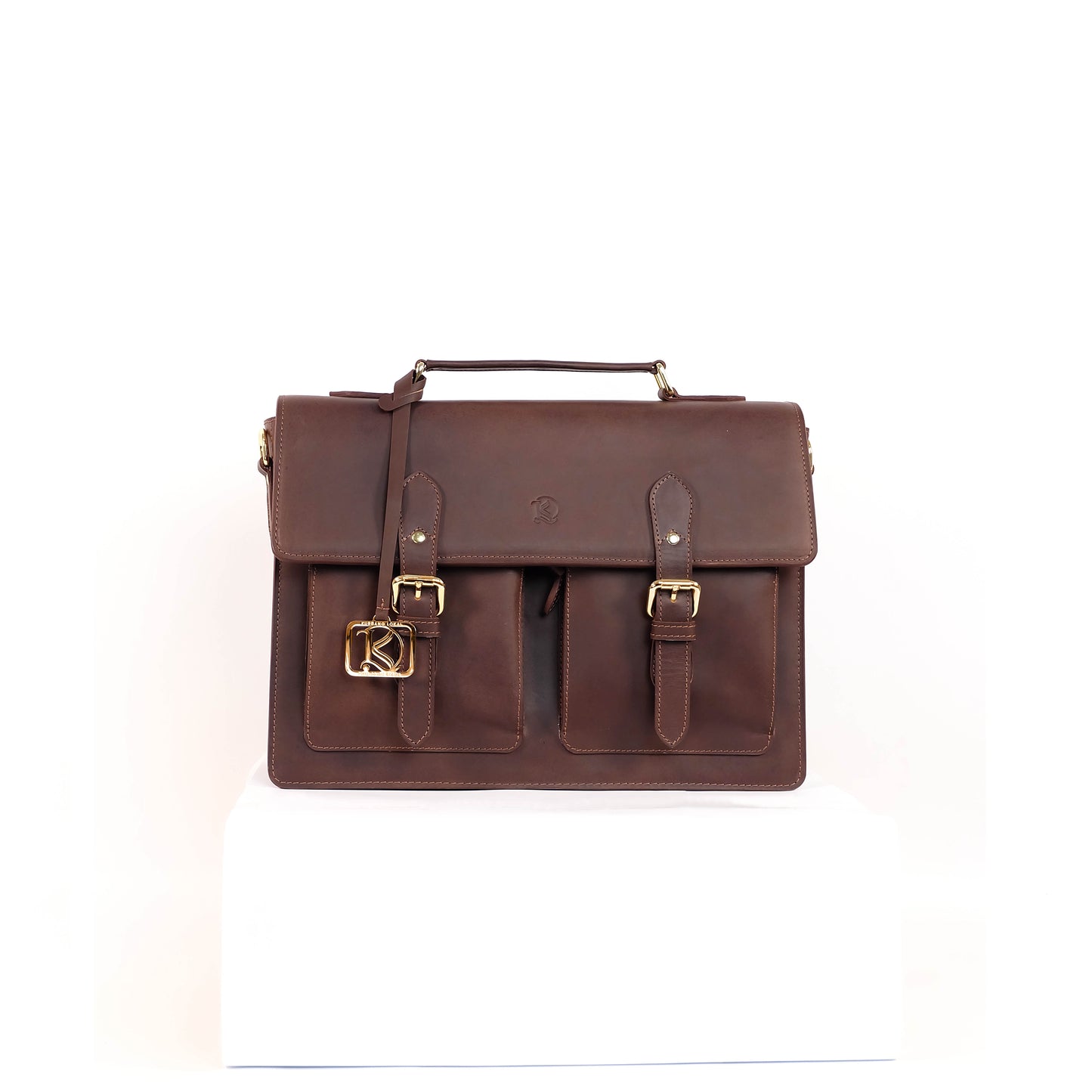 SULTAN Laptop Bag in Vintage Dark Brown Gold - Genuine Leather