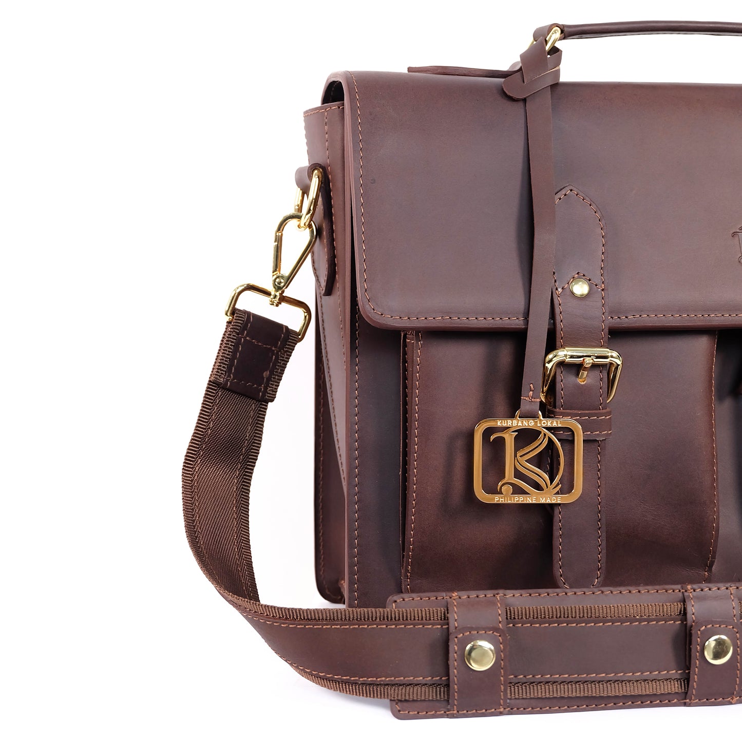 SULTAN Laptop Bag in Vintage Dark Brown Gold - Genuine Leather