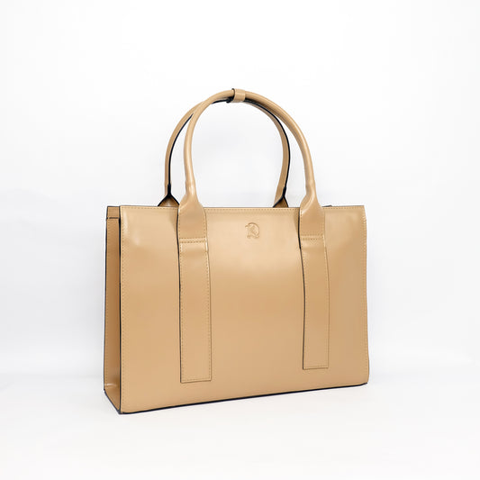 (CLEARANCE) AMIRA Laptop Tote Bag in Champagne - PU Leather
