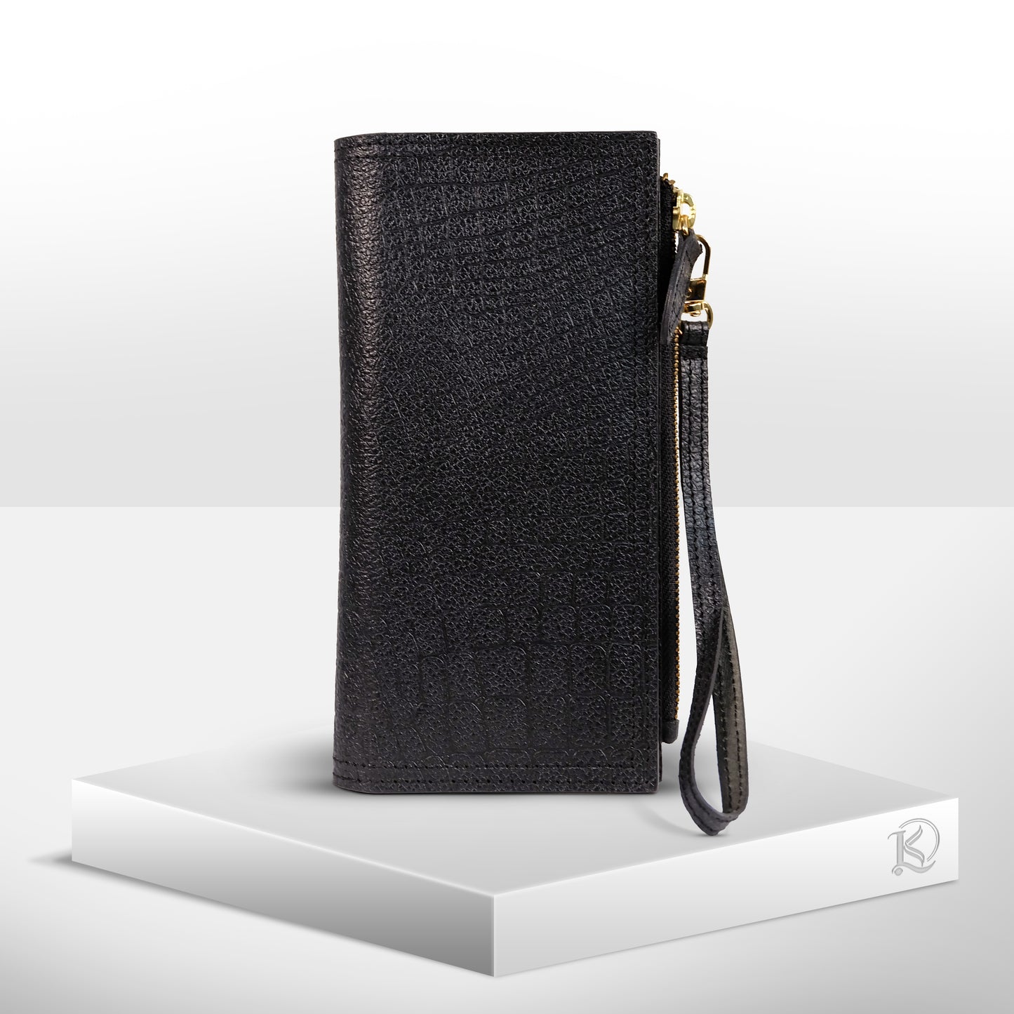 Silvia Long Cash/Card Wallet in Croco Black - Genuine Leather