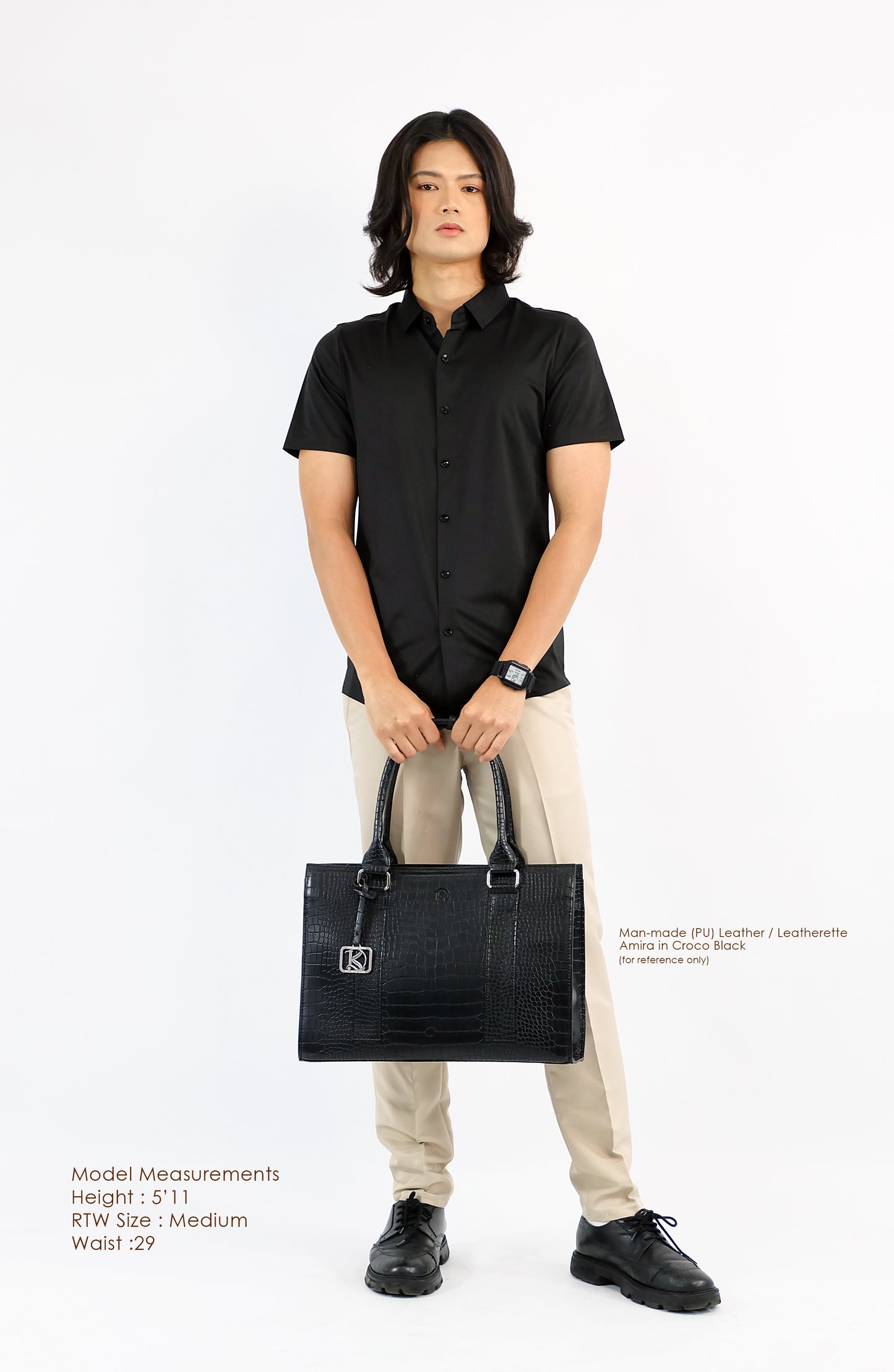 AMIRA 2.0 Laptop Tote Bag in Croco Black (Silver Hardware) - PU Leather