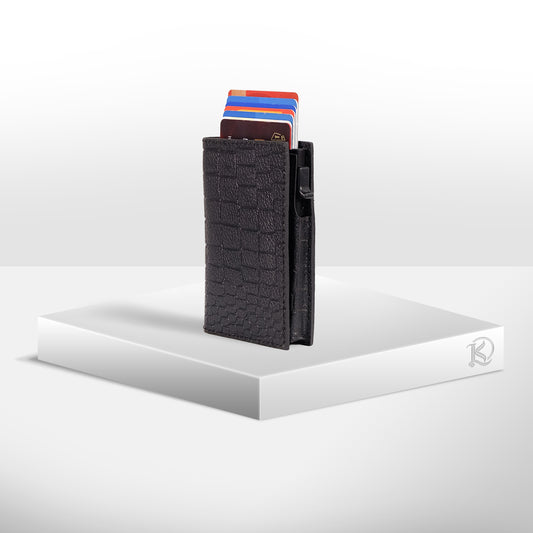 Bagani Card Holder in Croco Black - Genuine Leather w/ RFID Blocker