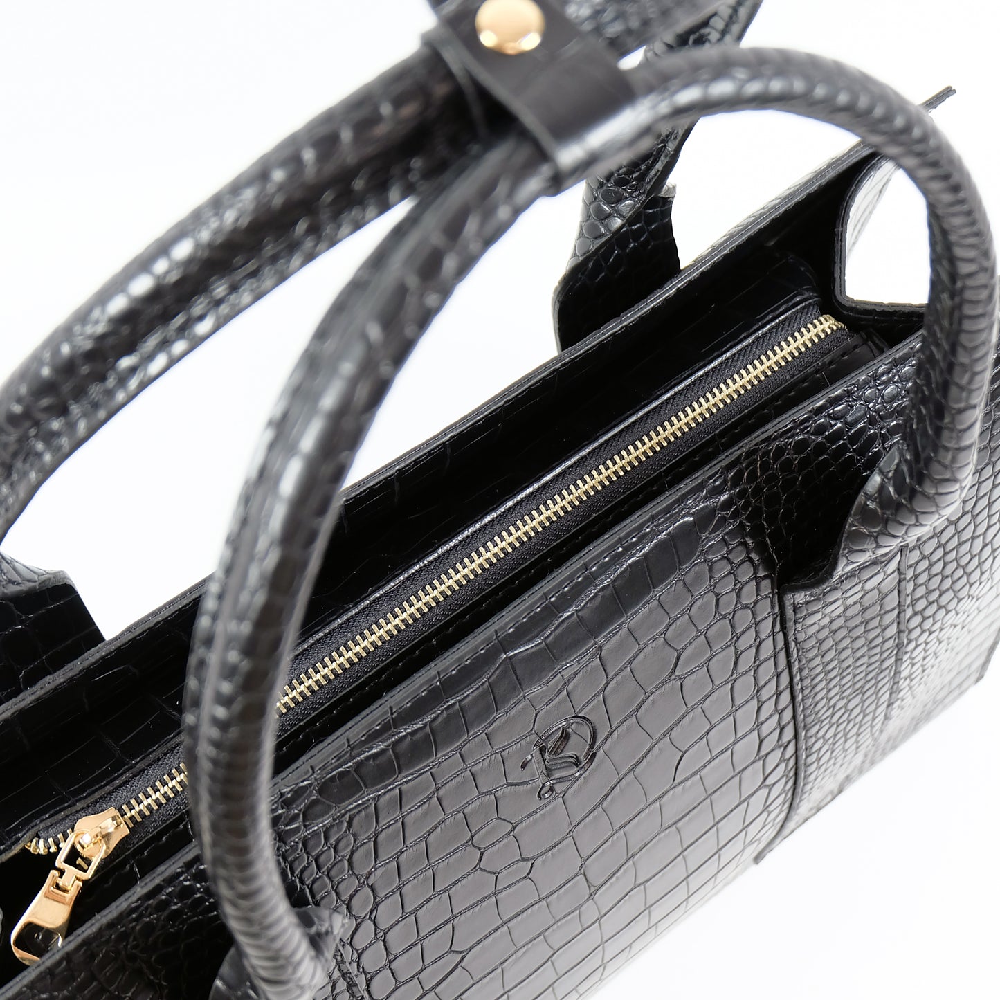 AMIRA Laptop Tote Bag in Croco Black - PU Leather