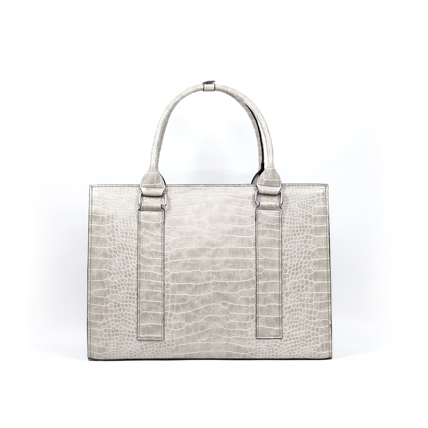 AMIRA 2.0 Laptop Tote Bag in Croco Bone (Silver Hardware) - PU Leather