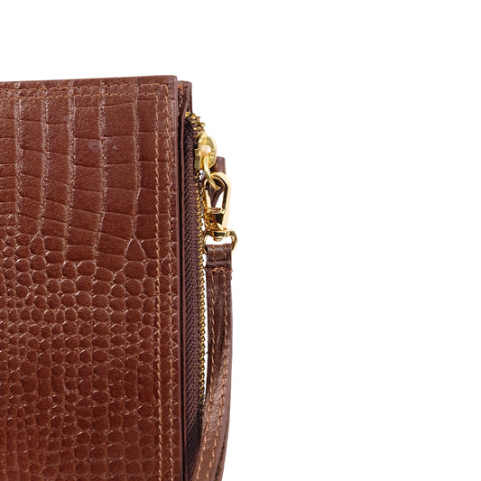 Silvia Long Cash/Card Wallet in Croco Dark Brown - Genuine Leather