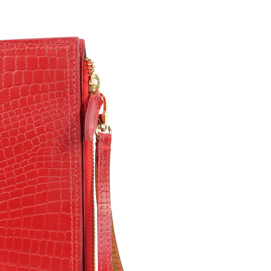 Silvia Long Cash/Card Wallet in Croco Red - Genuine Leather
