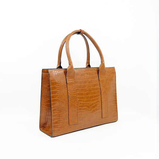 AMIRA Laptop Tote Bag in Croco Tan - PU Leather
