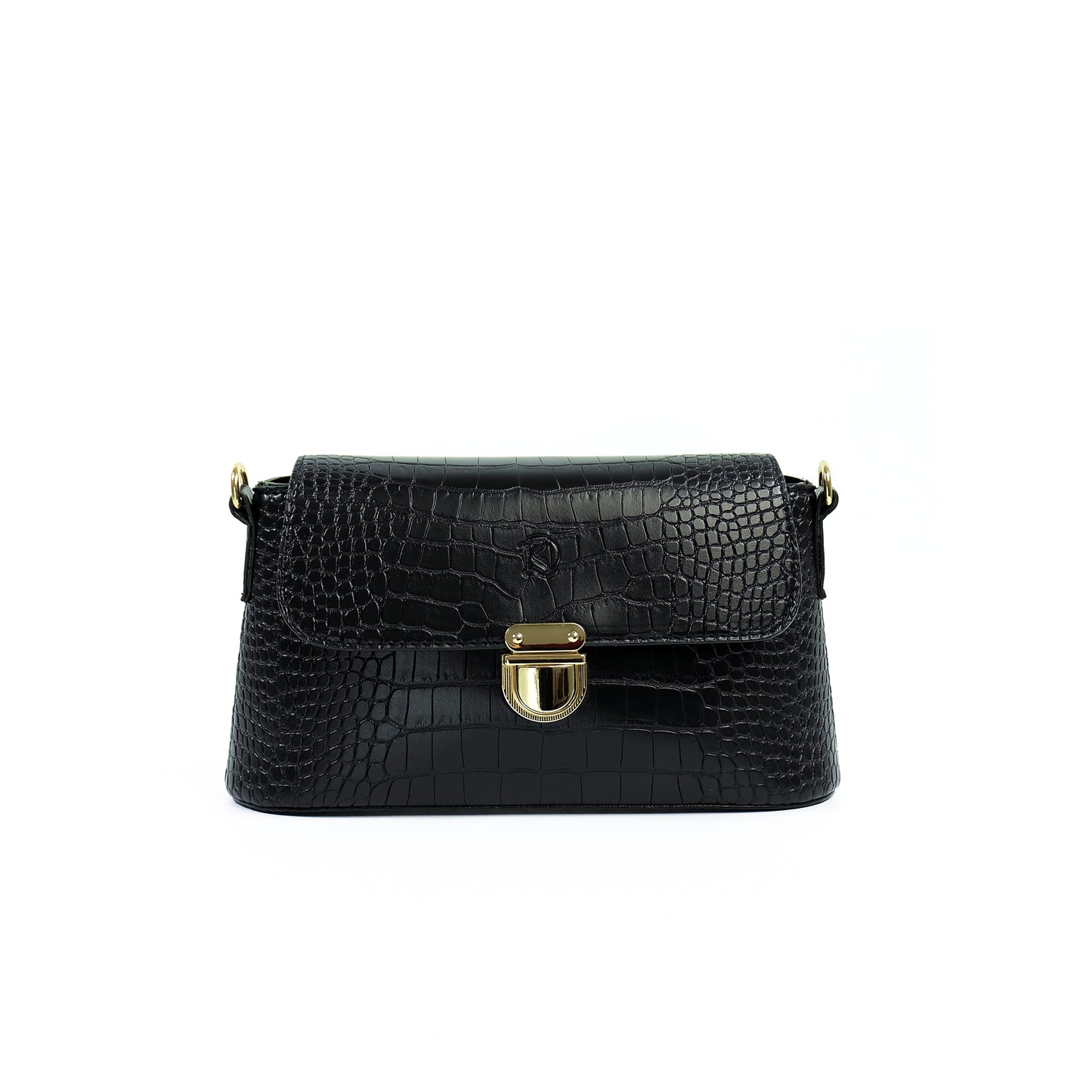 (CLEARANCE) VIA Bag in Croco Black - PU Leather
