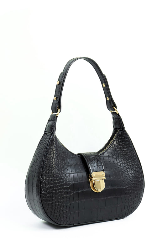 LUNA Bag in Croco Black - PU Leather