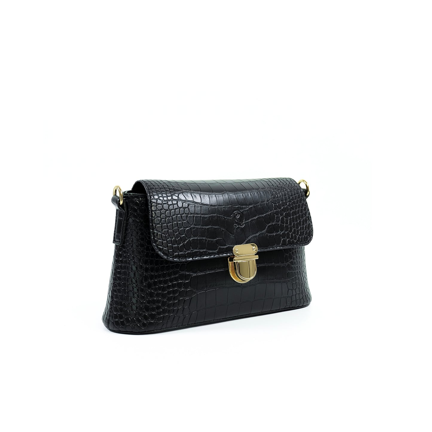 (CLEARANCE) VIA Bag in Croco Black - PU Leather