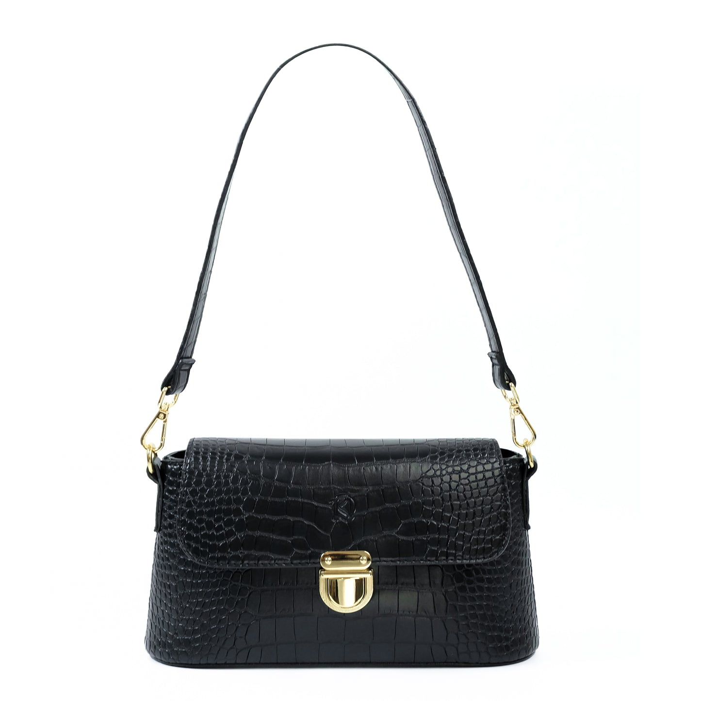 (CLEARANCE) VIA Bag in Croco Black - PU Leather