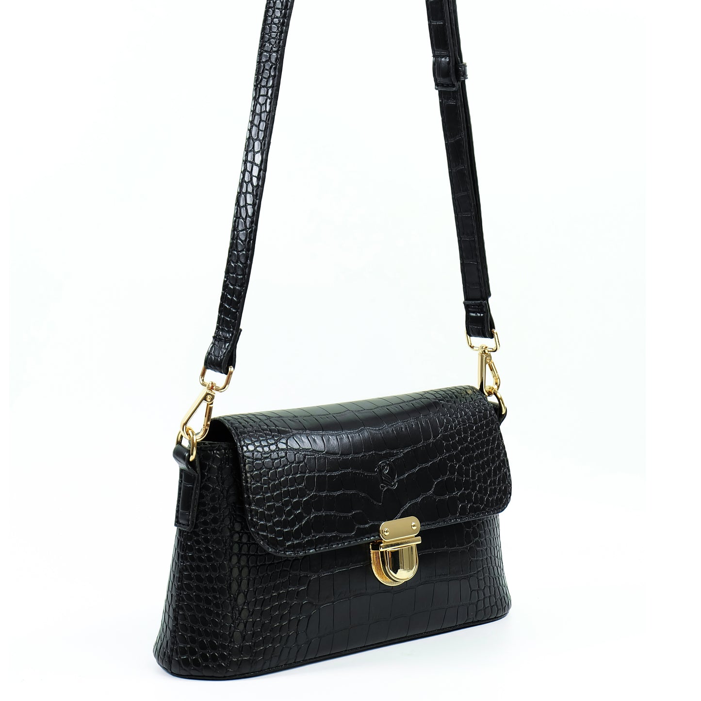 (CLEARANCE) VIA Bag in Croco Black - PU Leather