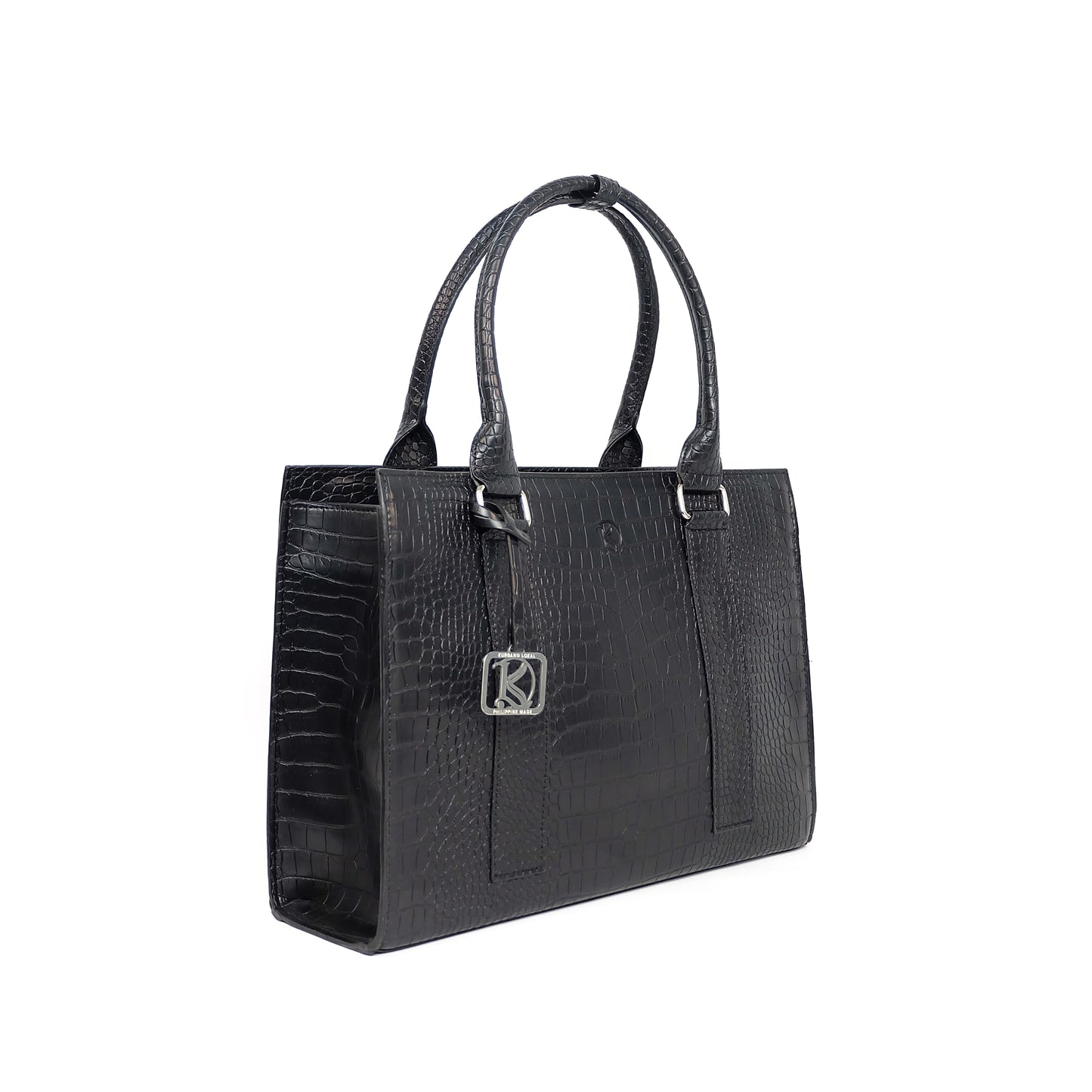 AMIRA 2.0 Laptop Tote Bag in Croco Black (Silver Hardware) - PU Leather