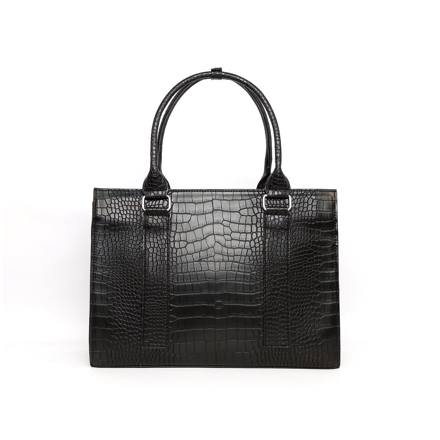 AMIRA 2.0 Laptop Tote Bag in Croco Black (Silver Hardware) - PU Leather