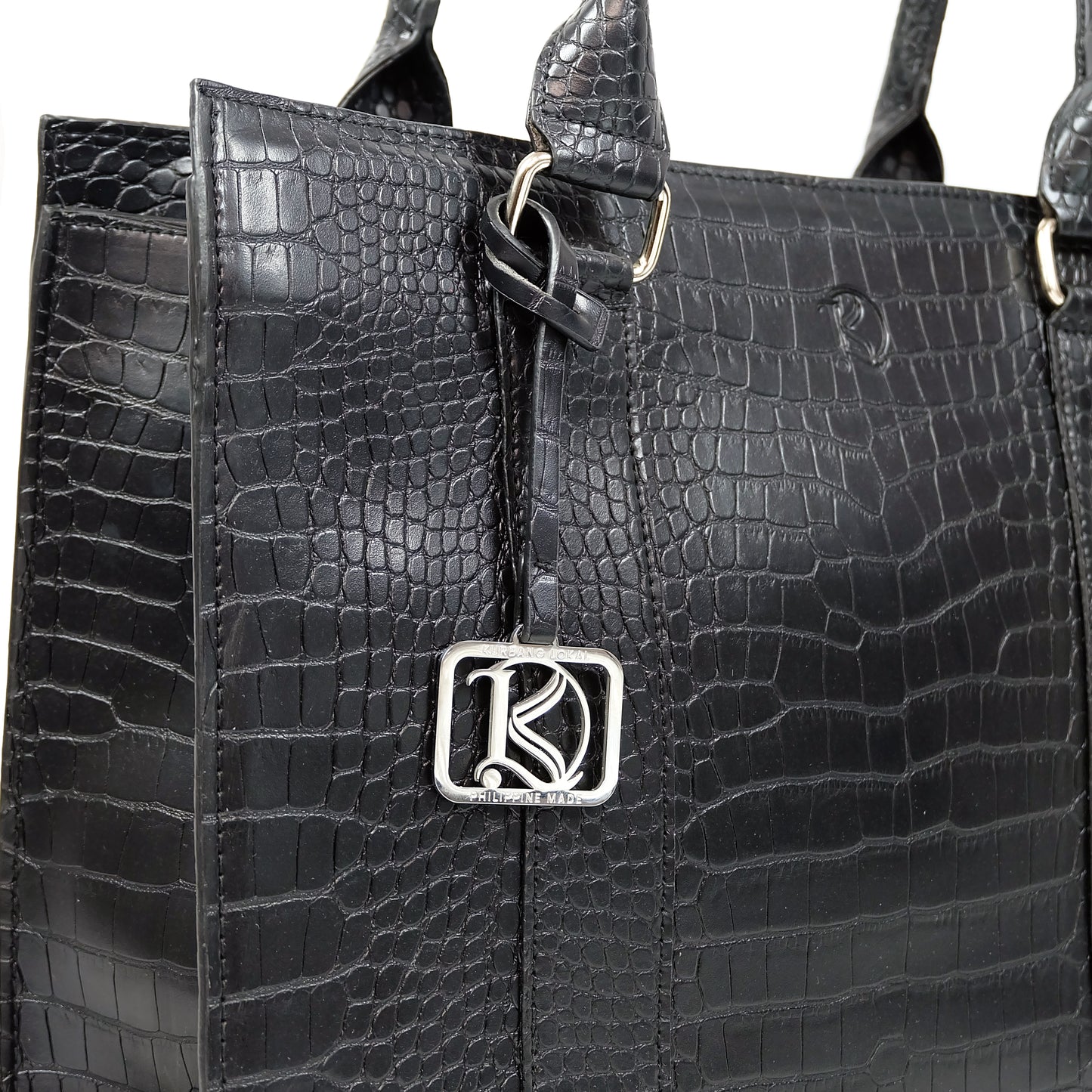 AMIRA 2.0 Laptop Tote Bag in Croco Black (Silver Hardware) - PU Leather