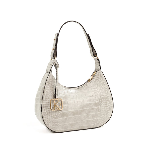 SOL Crescent Hobo Bag in Croco Bone - PU Leather