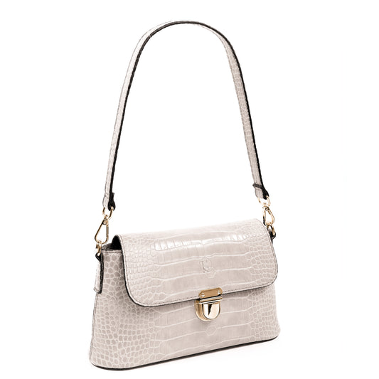 (CLEARANCE) VIA Bag in Croco Bone - PU Leather