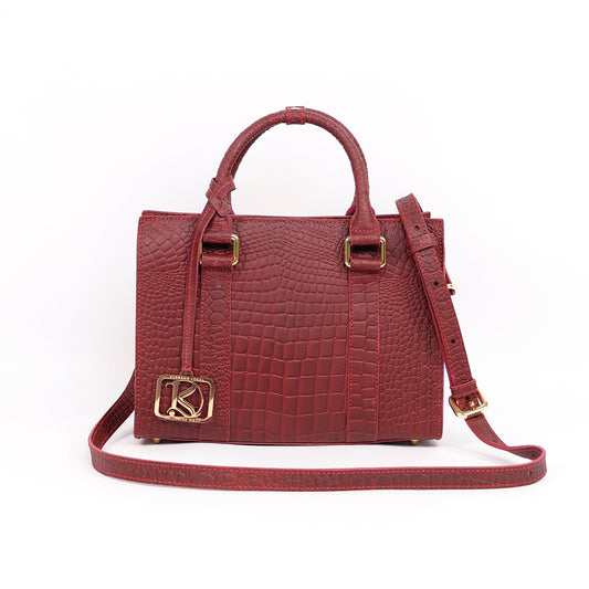 SAFIRA Mini Bag in Croco Dark Wine -  Genuine Leather