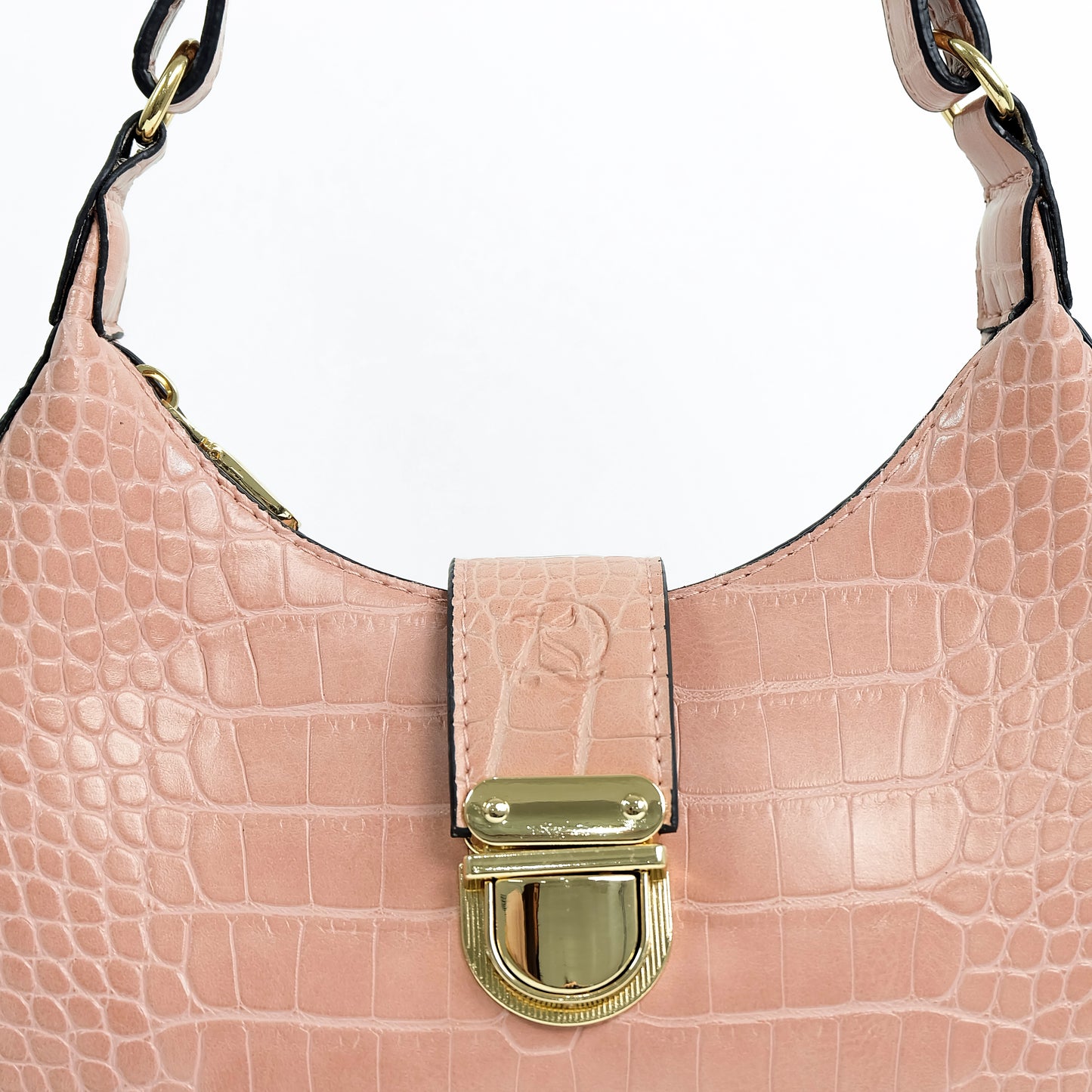 (CLEARANCE) LUNA Bag in Croco Baby Pink - PU Leather