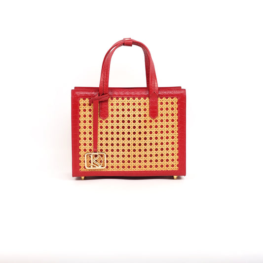 SAFIRA Square Bag in Croco Red - Full Cowhide x Solihiya