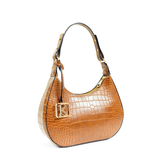 SOL Crescent Hobo Bag in Croco Tan - PU Leather