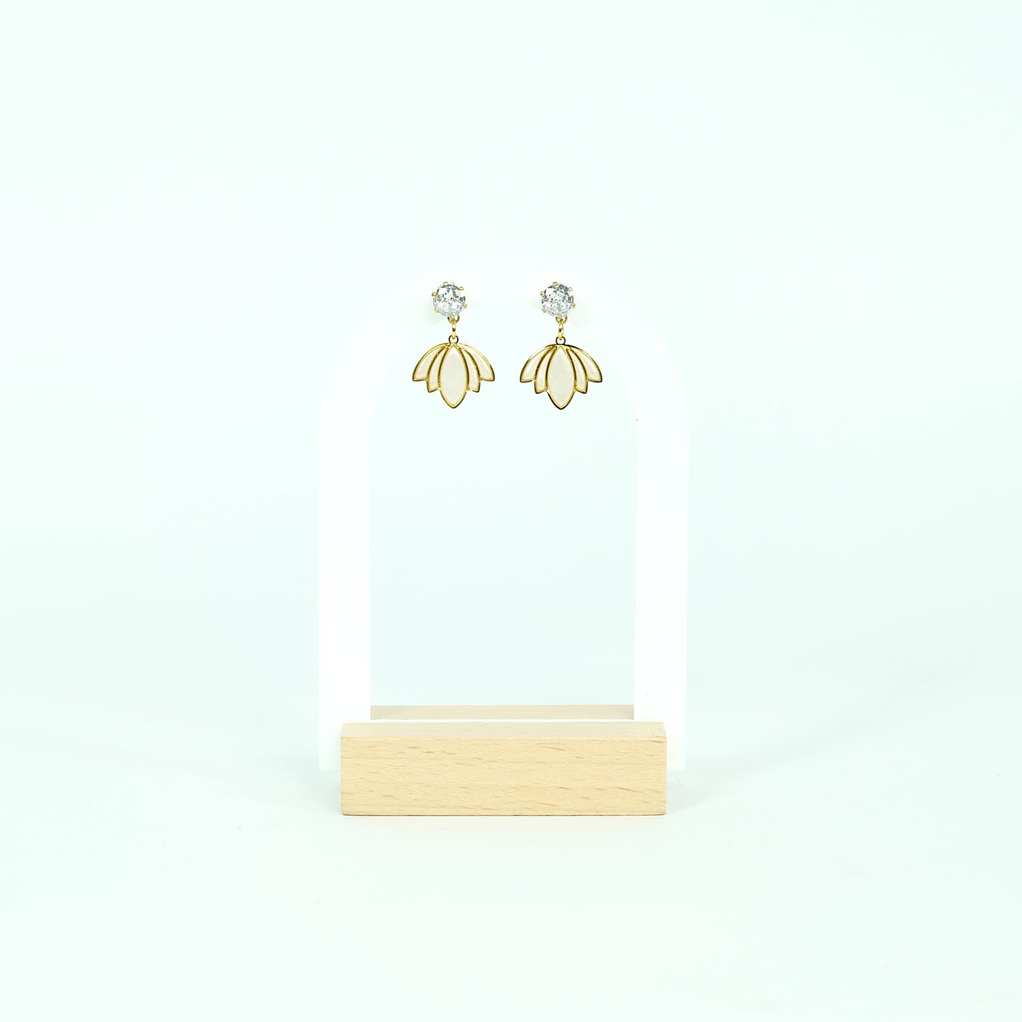 Inverted Lotus Drop Earrings - Polymer Clay/CZ