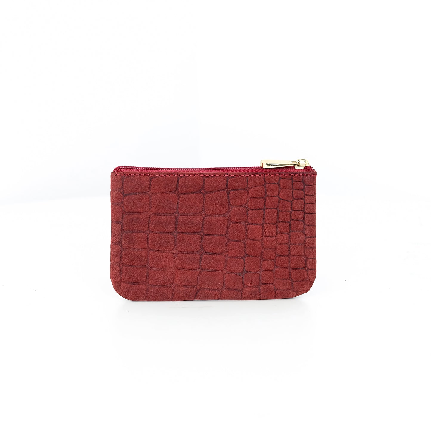 Alonso Double-Zipper Coin Pouch in Vintage Croco Red