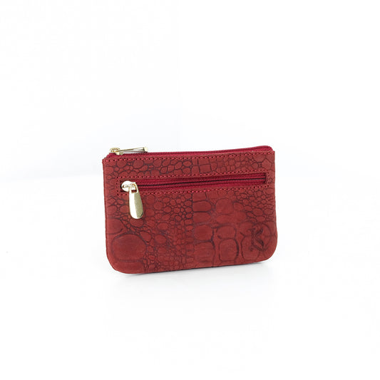 Alonso Double-Zipper Coin Pouch in Vintage Croco Red