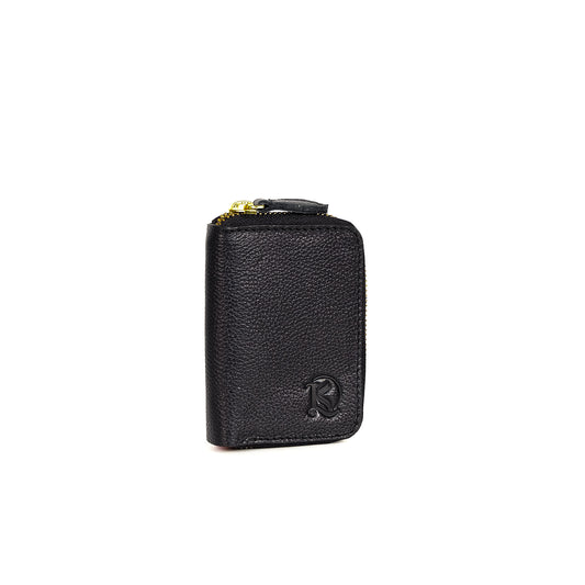 Hiraya Accordion-Type Card Holder in Grained Black - Genuine Leather