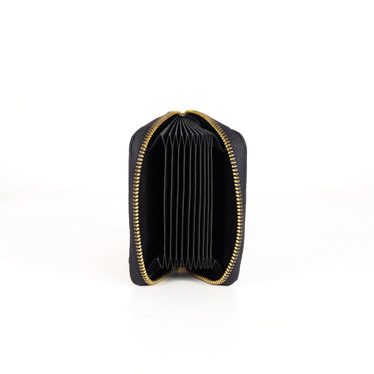 Hiraya Accordion-Type Card Holder in Grained Black - Genuine Leather