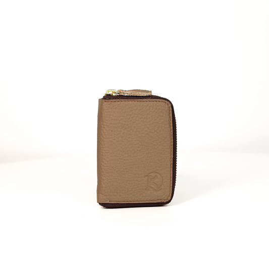 Hiraya Accordion-Type Card Holder in Grained Taupe - Genuine Leather