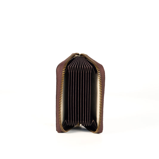 Hiraya Accordion-Type Card Holder in Grained Taupe - Genuine Leather