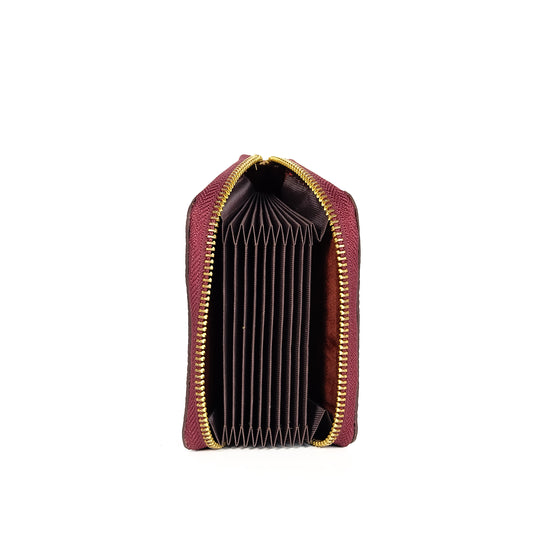 Hiraya Accordion-Type Card Holder in Grained Wine - Genuine Leather