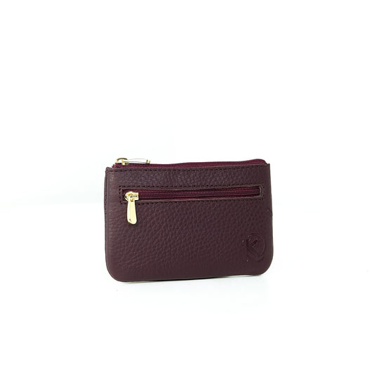 Alonso Double-Zipper Coin Pouch in Grained Plum