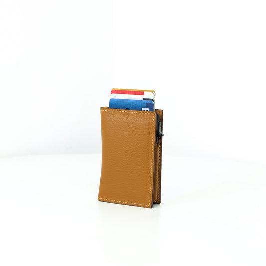 Bagani Card Holder in Grained Tan - Genuine Leather w/ RFID Blocker