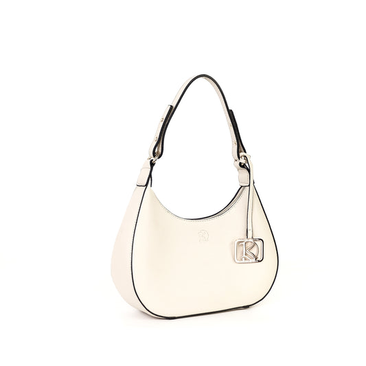 SOL Crescent Hobo Bag in Chalk w/ LOGO - PU Leather