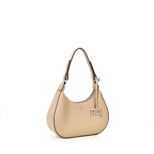 SOL Crescent Hobo Bag in Sand w/ LOGO - PU Leather