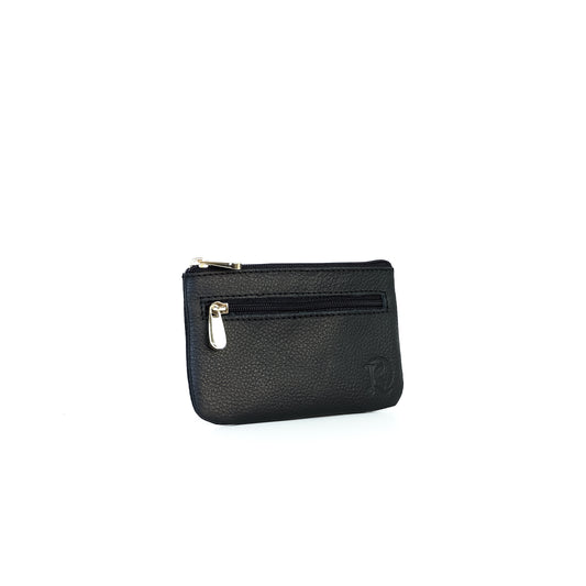 Alonso Double-Zipper Coin Pouch in Grained Black