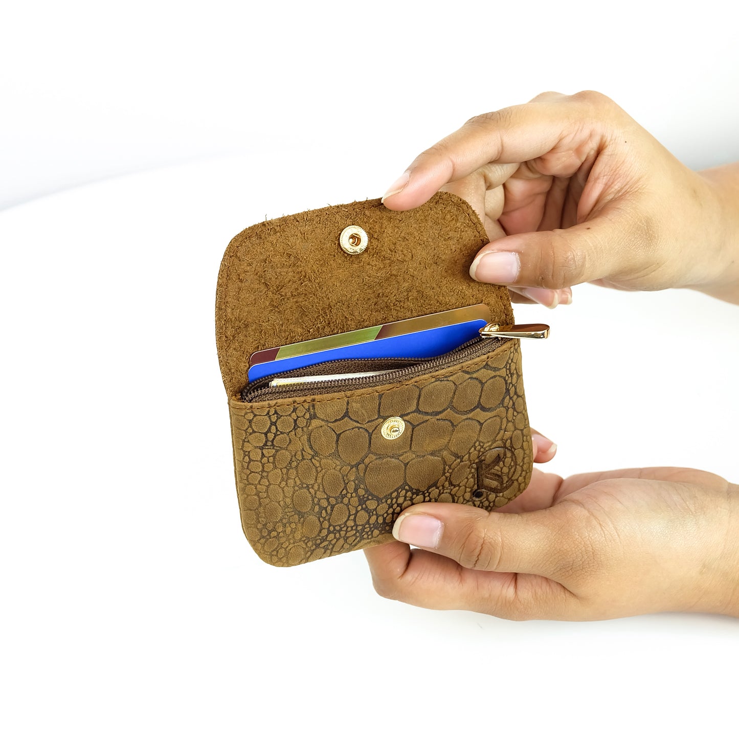 Andres Coin Pouch in Vintage Croco Tan - Genuine Leather
