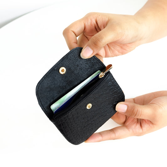 Andres Coin Pouch in Croco Black - Genuine Leather