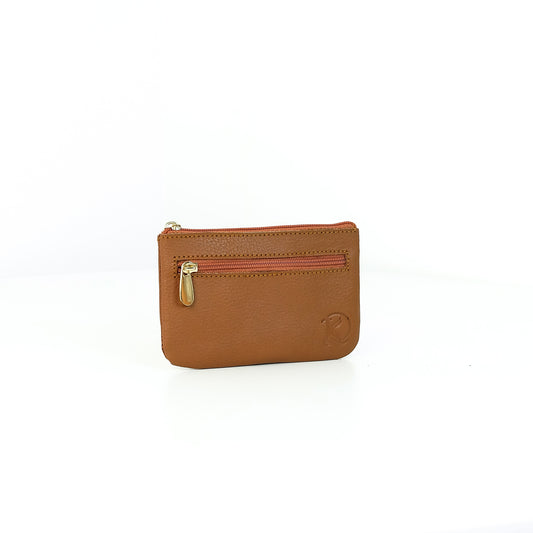 Alonso Double-Zipper Coin Pouch in Grained Light Tan