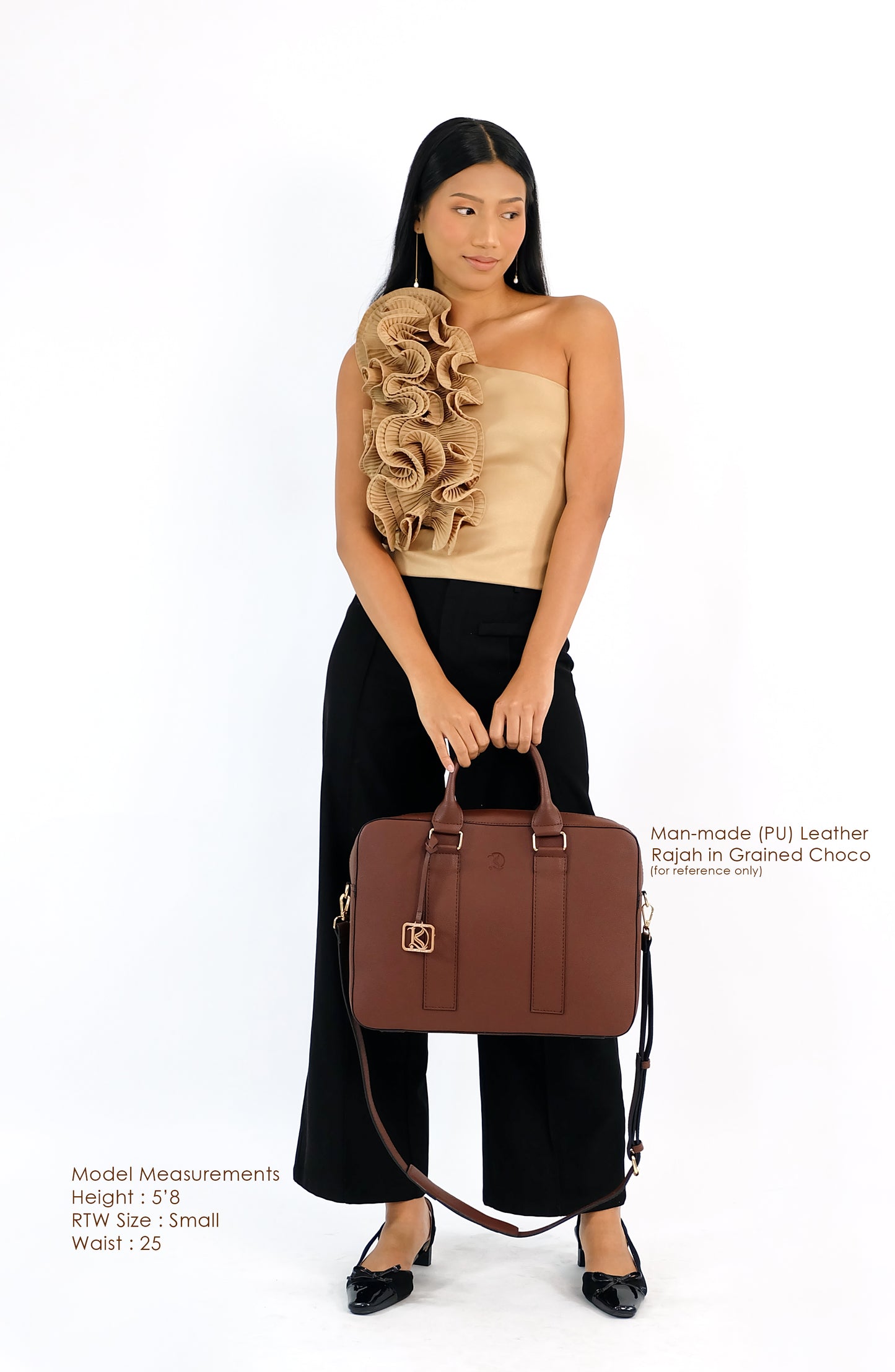 RAJAH Laptop Bag in Grained Choco (Silver Hardware) - PU Leather
