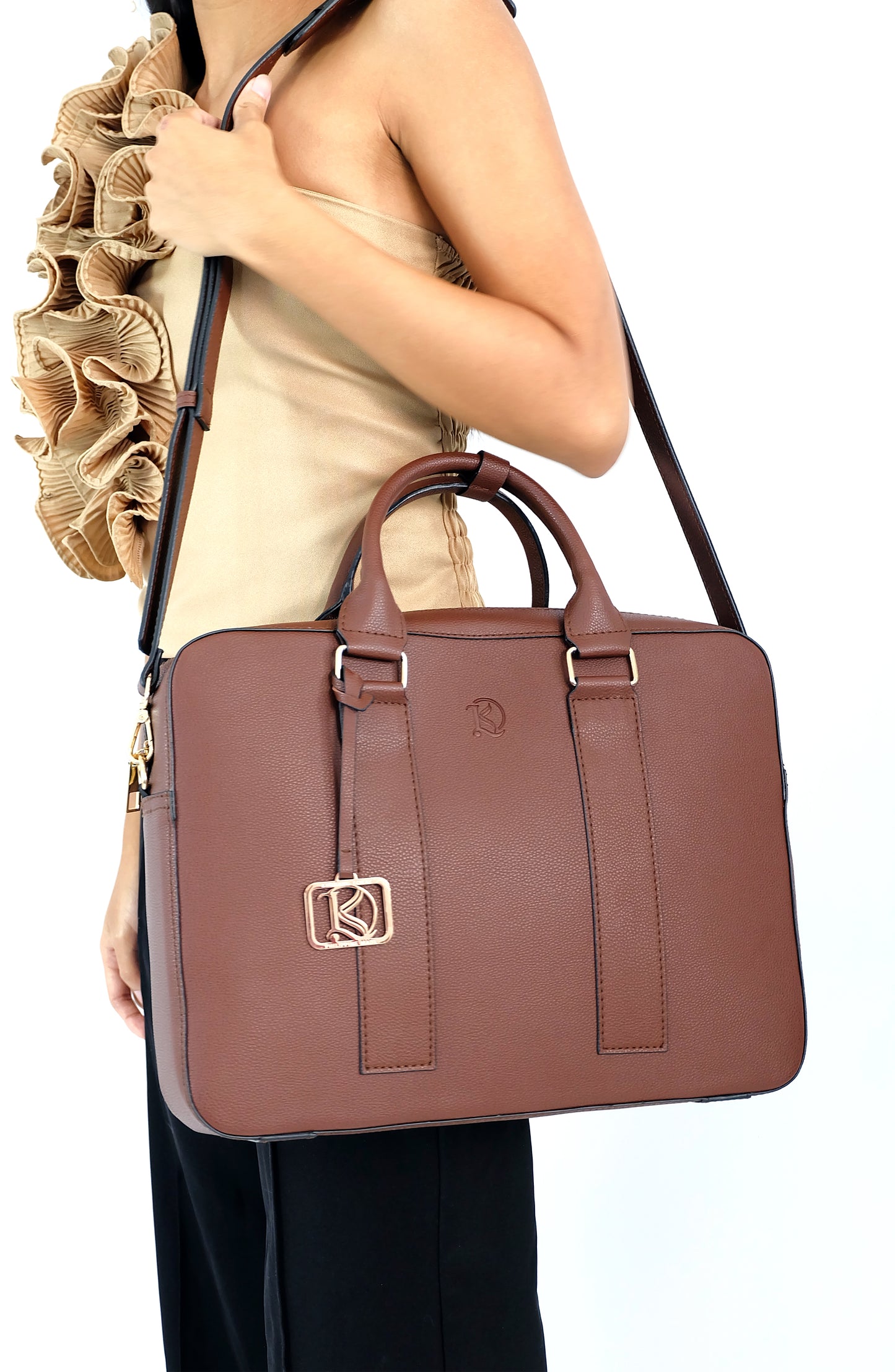 RAJAH Laptop Bag in Grained Choco (Silver Hardware) - PU Leather