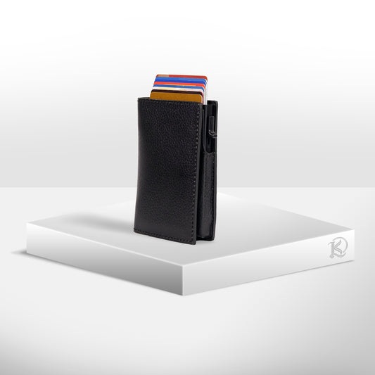 Bagani Card Holder in Grained Black - Genuine Leather w/ RFID Blocker