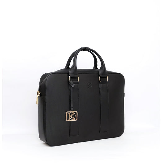 RAJAH Laptop Bag in Grained Black (Gold Hardware) - PU Leather