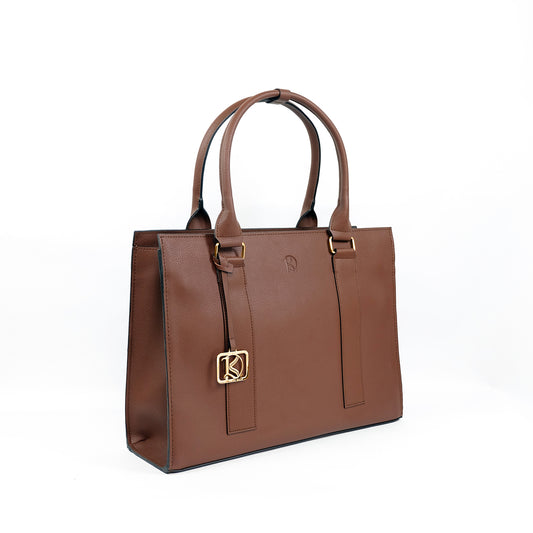 AMIRA 2.0 Laptop Tote Bag in Grained Choco (Gold Hardware) - PU Leather